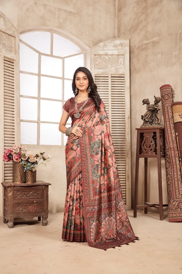 Multicolor_Bamboo_Silk_Plain_Weaved_Fancy_Party_Wear_Saree_With_Blouse