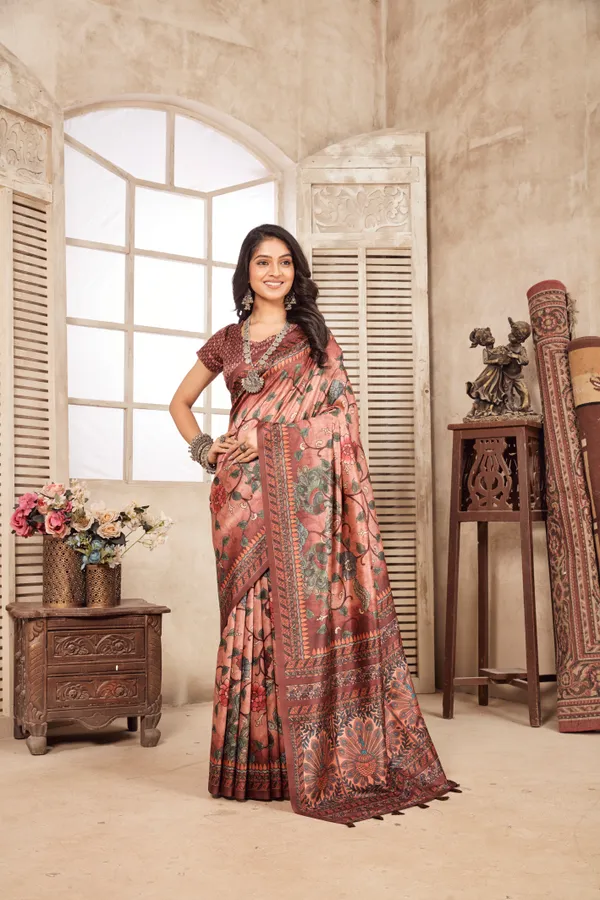 Multicolor_Bamboo_Silk_Plain_Weaved_Fancy_Party_Wear_Saree_With_Blouse
