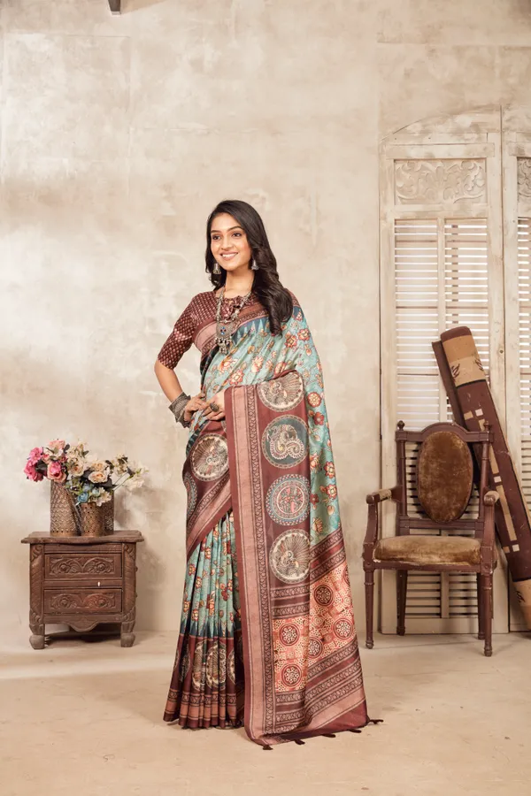 Maroon_Bamboo_Silk_Plain_Weaved_Fancy_Party_Wear_Saree_With_Blouse