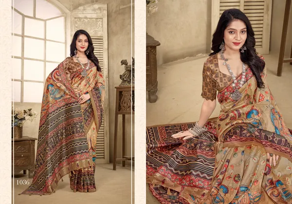 Multicolor_Bamboo_Silk_Plain_Weaved_Fancy_Party_Wear_Saree_With_Blouse