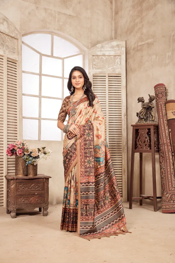 Multicolor_Bamboo_Silk_Plain_Weaved_Fancy_Party_Wear_Saree_With_Blouse