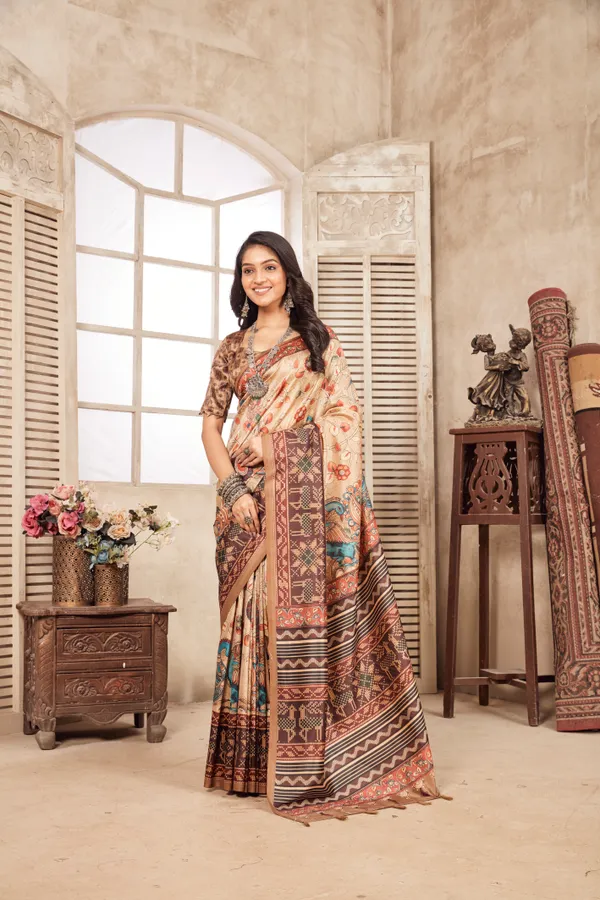 Multicolor_Bamboo_Silk_Plain_Weaved_Fancy_Party_Wear_Saree_With_Blouse