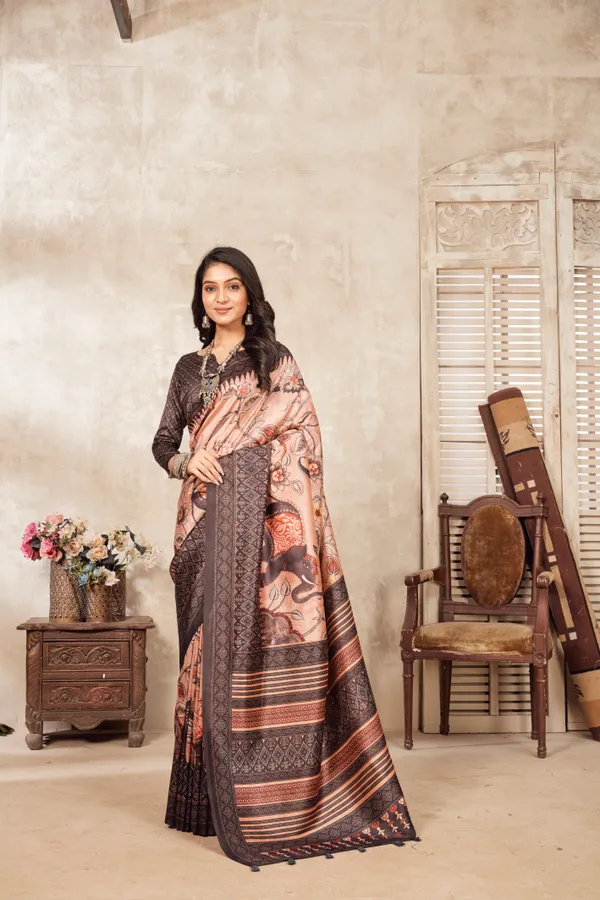Multicolor_Bamboo_Silk_Plain_Weaved_Fancy_Party_Wear_Saree_With_Blouse