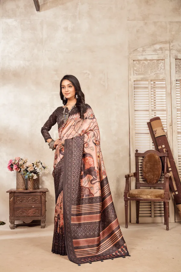 Multicolor_Bamboo_Silk_Plain_Weaved_Fancy_Party_Wear_Saree_With_Blouse