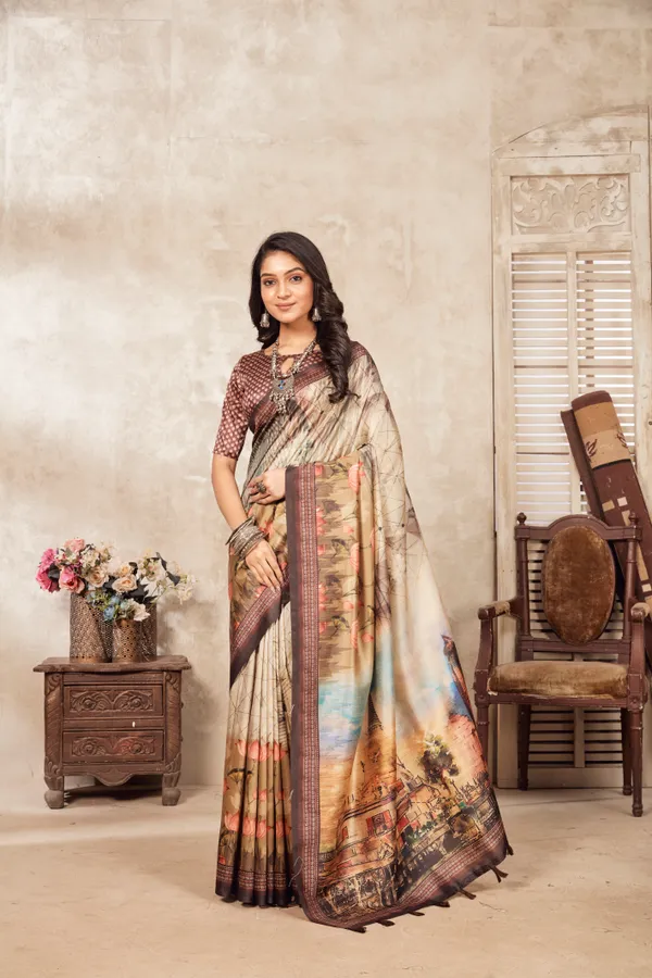 Multicolor_Bamboo_Silk_Plain_Weaved_Fancy_Party_Wear_Saree_With_Blouse