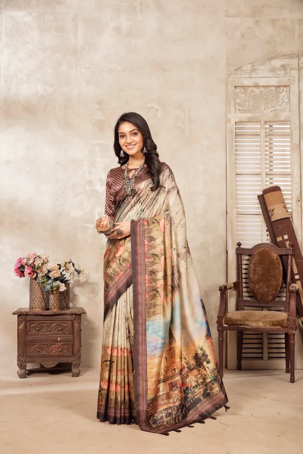 Multicolor_Bamboo_Silk_Plain_Weaved_Fancy_Party_Wear_Saree_With_Blouse