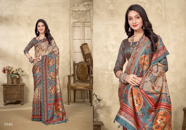 Multicolor_Bamboo_Silk_Plain_Weaved_Fancy_Party_Wear_Saree_With_Blouse