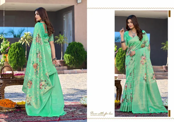 Multicolor_Jacquard_Weaved_Rich_Pallu_Jari_Border_Elegant_Party_Wear_Saree_With_Blouse