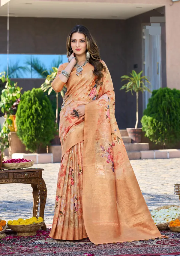 Multicolor_Jacquard_Weaved_Rich_Pallu_Jari_Border_Elegant_Party_Wear_Saree_With_Blouse