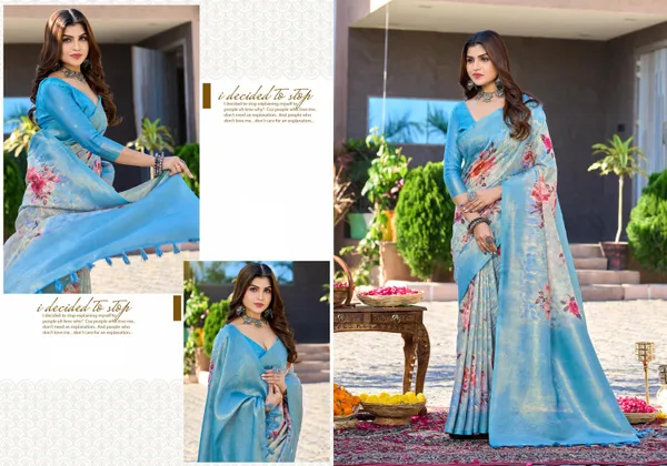Multicolor_Jacquard_Weaved_Rich_Pallu_Jari_Border_Elegant_Party_Wear_Saree_With_Blouse