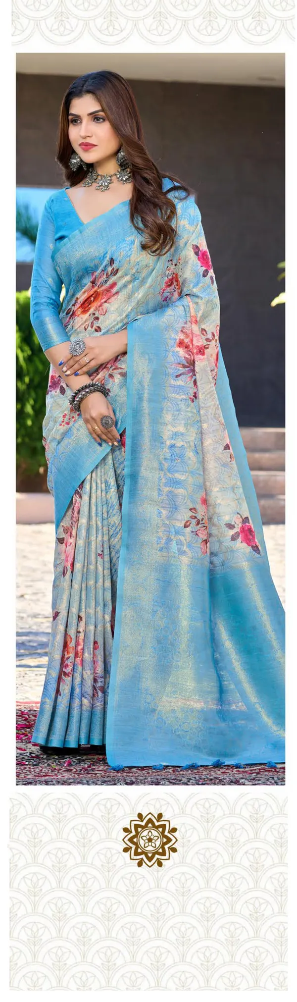 Multicolor_Jacquard_Weaved_Rich_Pallu_Jari_Border_Elegant_Party_Wear_Saree_With_Blouse