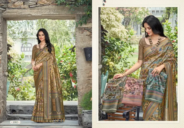 Multicolor_Jacquard_Weaved_With_Fancy_Jari_Rich_Pallu_Border_With_Digital_Printed_Saree_With_Blouse