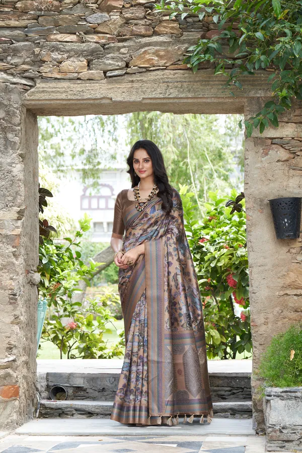 Multicolor_Jacquard_Weaved_With_Fancy_Jari_Rich_Pallu_Border_With_Digital_Printed_Saree_With_Blouse