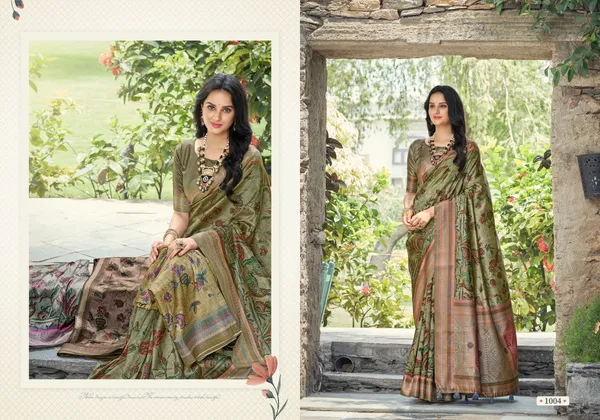 Green_Jacquard_Weaved_With_Fancy_Jari_Rich_Pallu_Border_With_Digital_Printed_Saree_With_Blouse