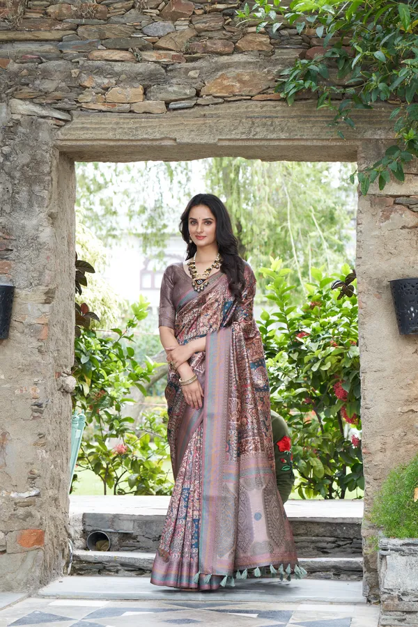 Multicolor_Jacquard_Weaved_With_Fancy_Jari_Rich_Pallu_Border_With_Digital_Printed_Saree_With_Blouse