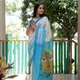 White and Sky Blue__INDIAN LINEN SAREE